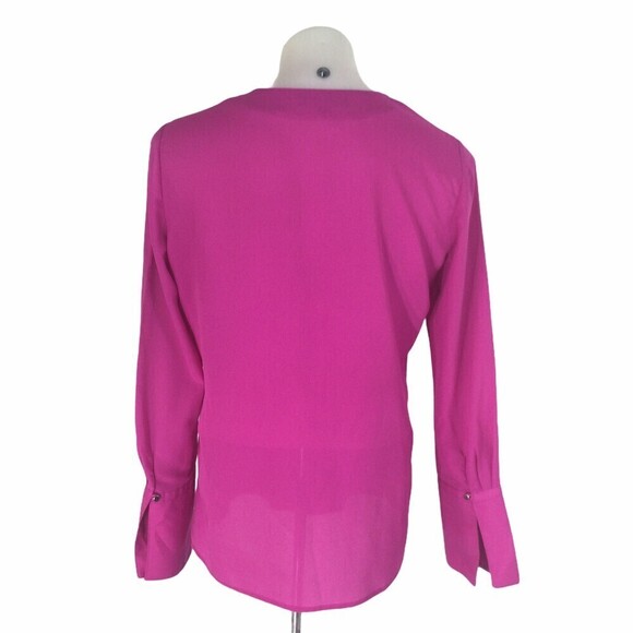 BANANA REPUBLIC Long Sleeve Cascade Ruffle Top Womens Bright Pink Size Small - Picture 4 of 12